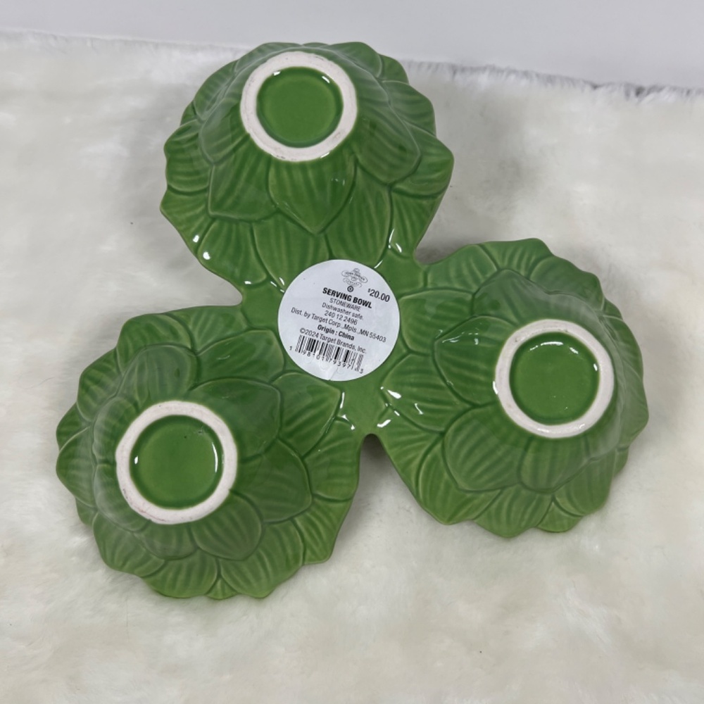 NEW John Derian x Target Tri Serving Bowl Green Artichoke Stoneware Serveware - Picture 7 of 9